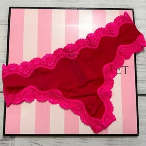 V.S.  -Very Sexy Smooth & Scalloped Trim Lace Thong Panty (Red/Pink)-XS